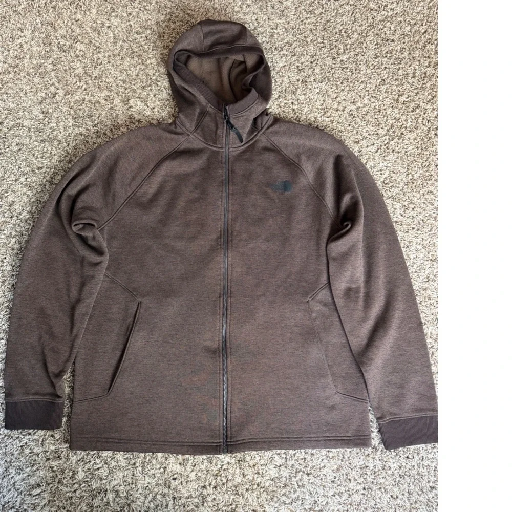 The North Face Mens XL Full Zip Hoodie Brown Heather Fleece Lined Jacket XL/TG